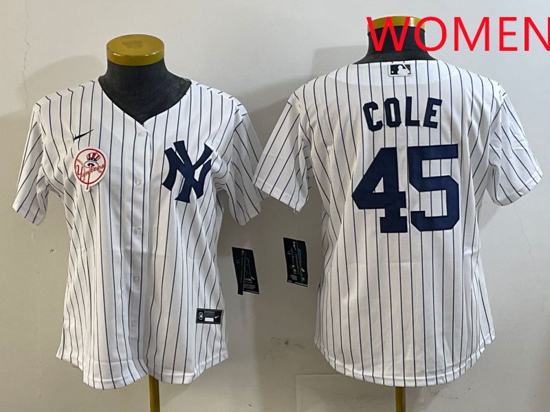Women New York Yankees 45 Cole White Stripe Game 2025 Nike MLB Jersey style 8